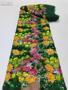 Hing-End de Lux francez 3D Flori Broderie Margele Dantelă Tesatura din Africa Nigerian Cu Paiete Material Pentru Rochia de Mireasa