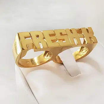 Nume personalizat Inel Personalizat Degete Duble Inel Hiphop Bărbați Bijuterii de Moda, Aur 18k Placat cu Numele Inele Cadou Dropshipp