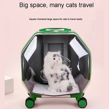 Pisica sac de Companie Cărucior Caz, du-te Portabile transparent Patru roți de transport Bidirecțional tragator capsulă Spațială cat rucsac