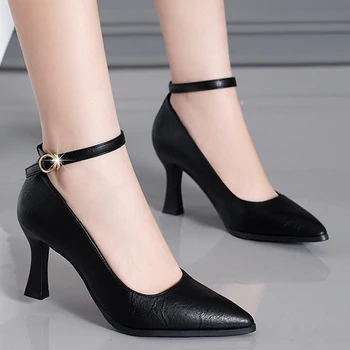 sexy subliniat toe stilet tocuri inalte femei negru curea glezna pantofi anti-alunecare moale din piele PU sediul profesional pantofi 2022
