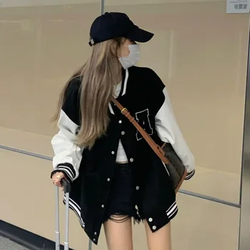 Toamna Femei Jacheta De Baseball Harajuku Casual Vrac Buzunar Tipărite Coreean Supradimensionat Bombardier Tricoul Uniformă Streetwear Topuri