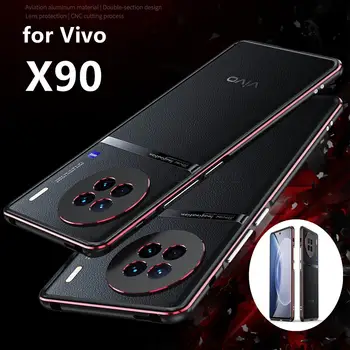 Ultra-Subțire capa fundas din Aluminiu Bara de protecție Caz pentru Vivo X90 X 90 metal Caz de Telefon+ (1 Pahar Film + 1 Moale din Spate de Film )