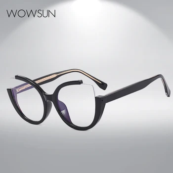 WOWSUN Retro-stil oglindă plană simplă jumătate-cadru anti-albastru ochelari imitație placa de acid propionic CP inel optica